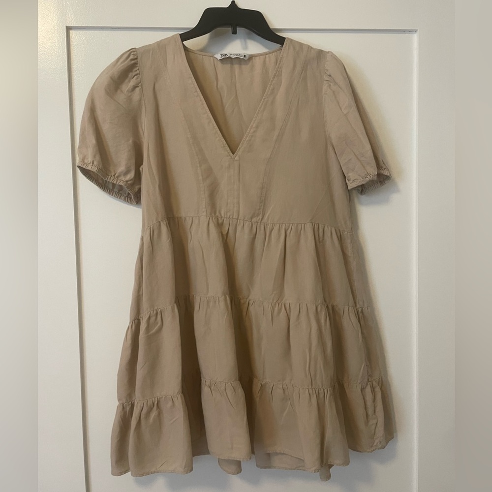 Beige Short Sleeve Zara Sun Dress